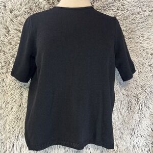 Anne Pedersen Black‎ Small Pullover Sweater Short Sleeve Classic Round Neck Wool
